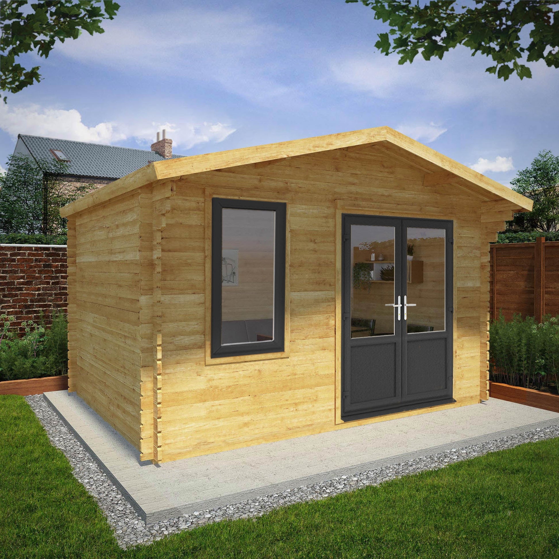 4M X 3M Retreat Log Cabin - 44Mm (Upvc Windows & Door) - Grey