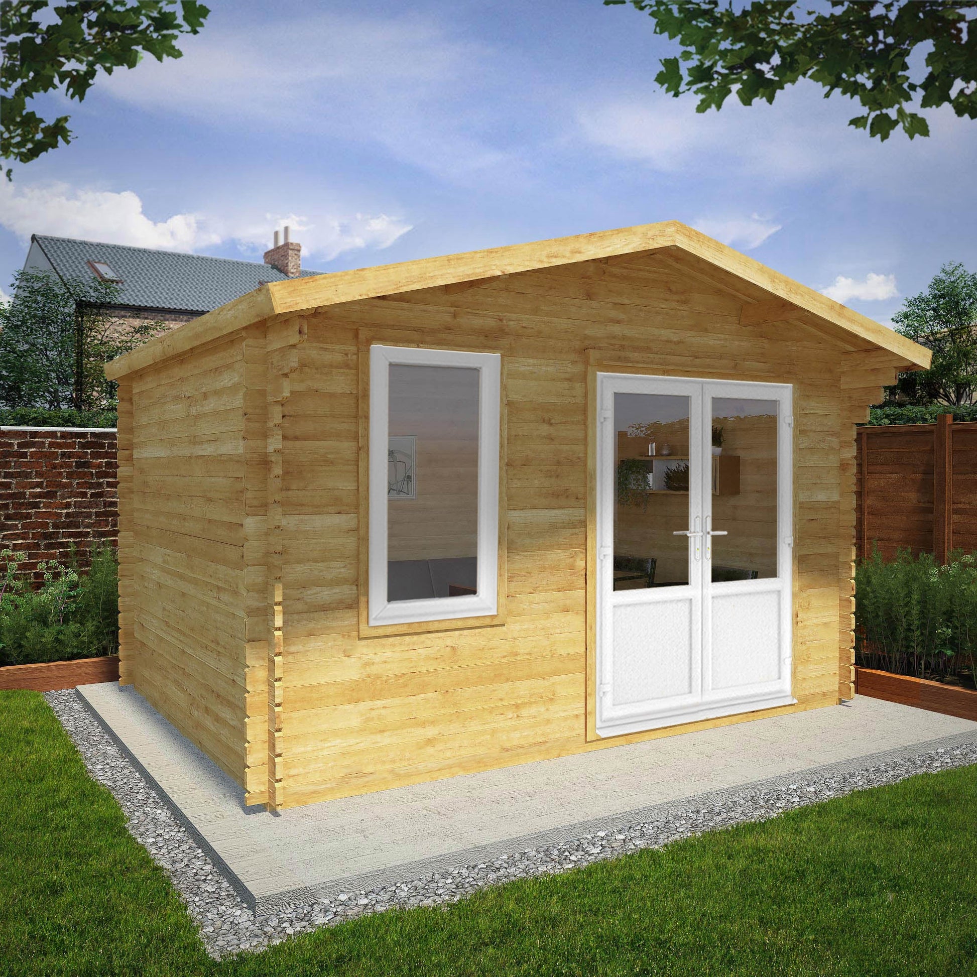 4M X 3M Retreat Log Cabin - 44Mm (Upvc Windows & Door) - White