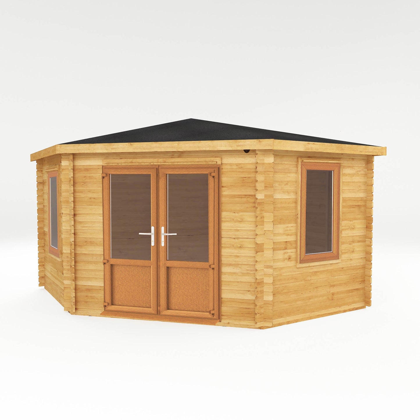 4M X 4M Corner Cabin - 44Mm (Upvc Windows & Door) - Oak