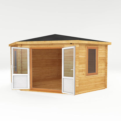 4M X 4M Corner Cabin - 44Mm (Upvc Windows & Door) - Oak