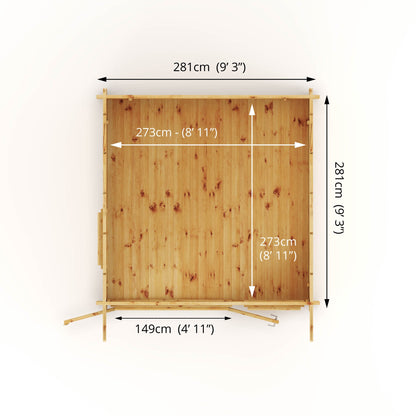 3M X 3M Curved Roof Log Cabin - 44Mm