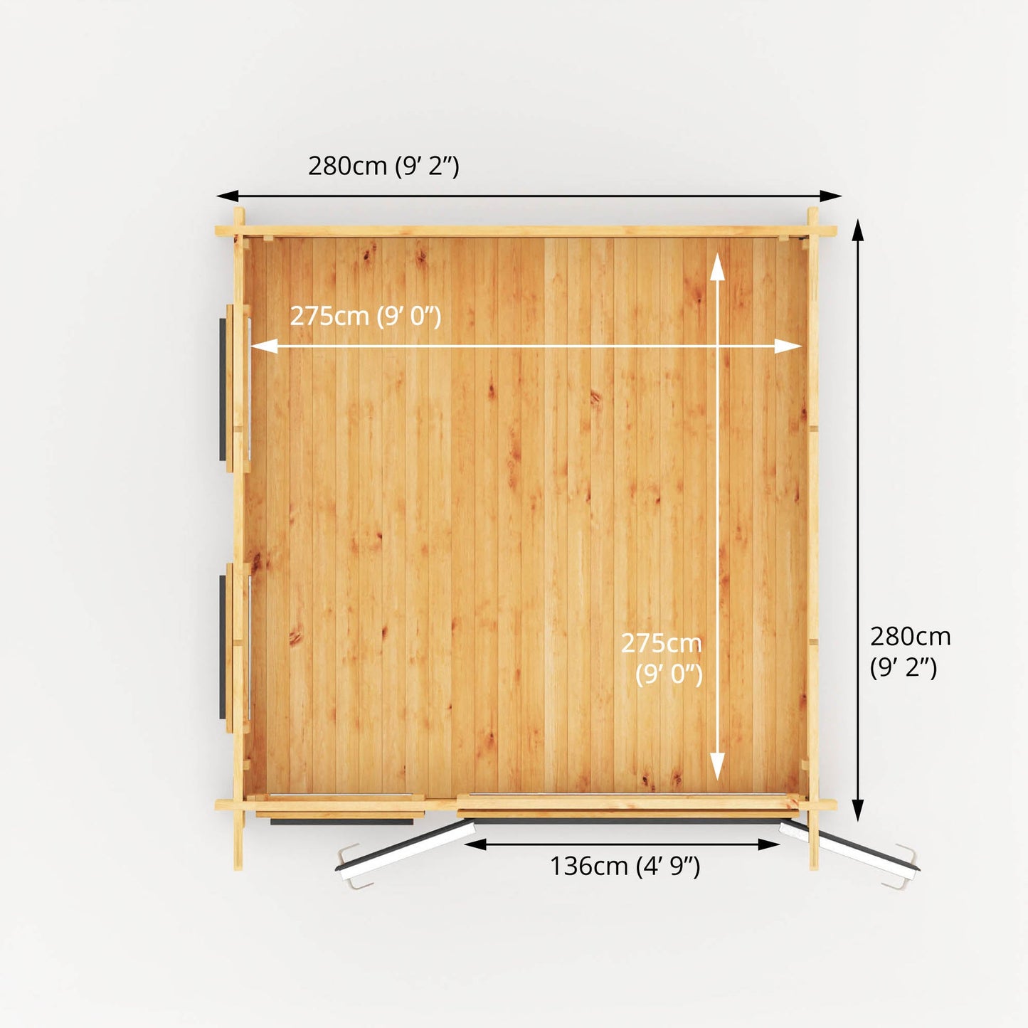 3M X 3M Studio Pent Log Cabin - 44Mm - (Upvc Windows & Doors) - Grey