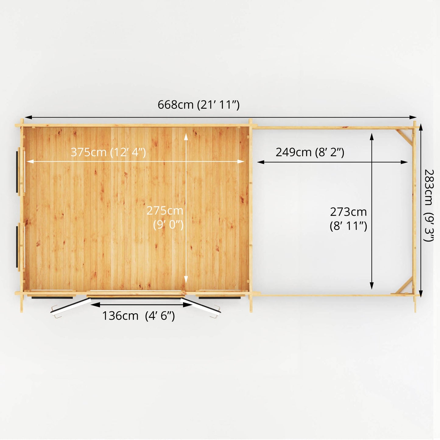 7M X 3M Studio Pent Log Cabin With Slatted Area - 44Mm (Upvc Windows & Door) - Grey