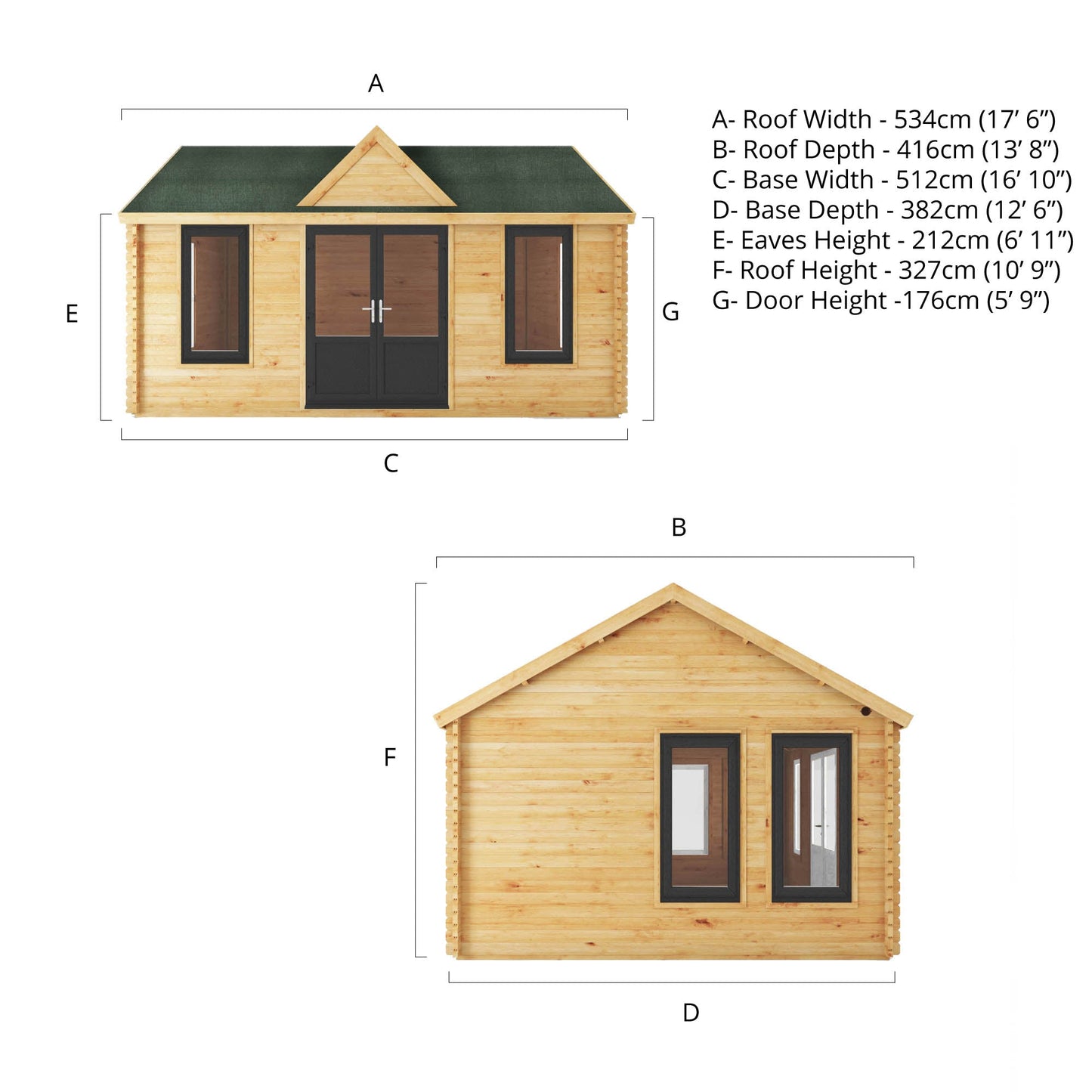 5.3M X 4M Clock Tower Log Cabin - 44Mm (Upvc Windows & Door) - Grey