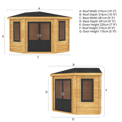 3M X 3M Corner Cabin - 44Mm (Upvc Windows & Door) - Grey