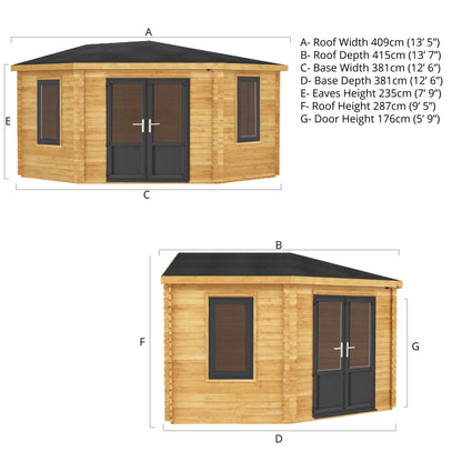 4M X 4M Corner Cabin - 44Mm (Upvc Windows & Door) - Grey