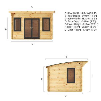 4M X 3M Curved Roof Log Cabin - 44Mm (Upvc Windows & Door) - Grey