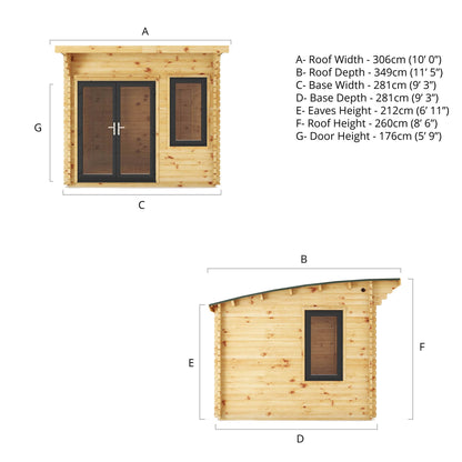 3M X 3M Curved Roof Log Cabin - 44Mm (Upvc Windows & Door) - Grey