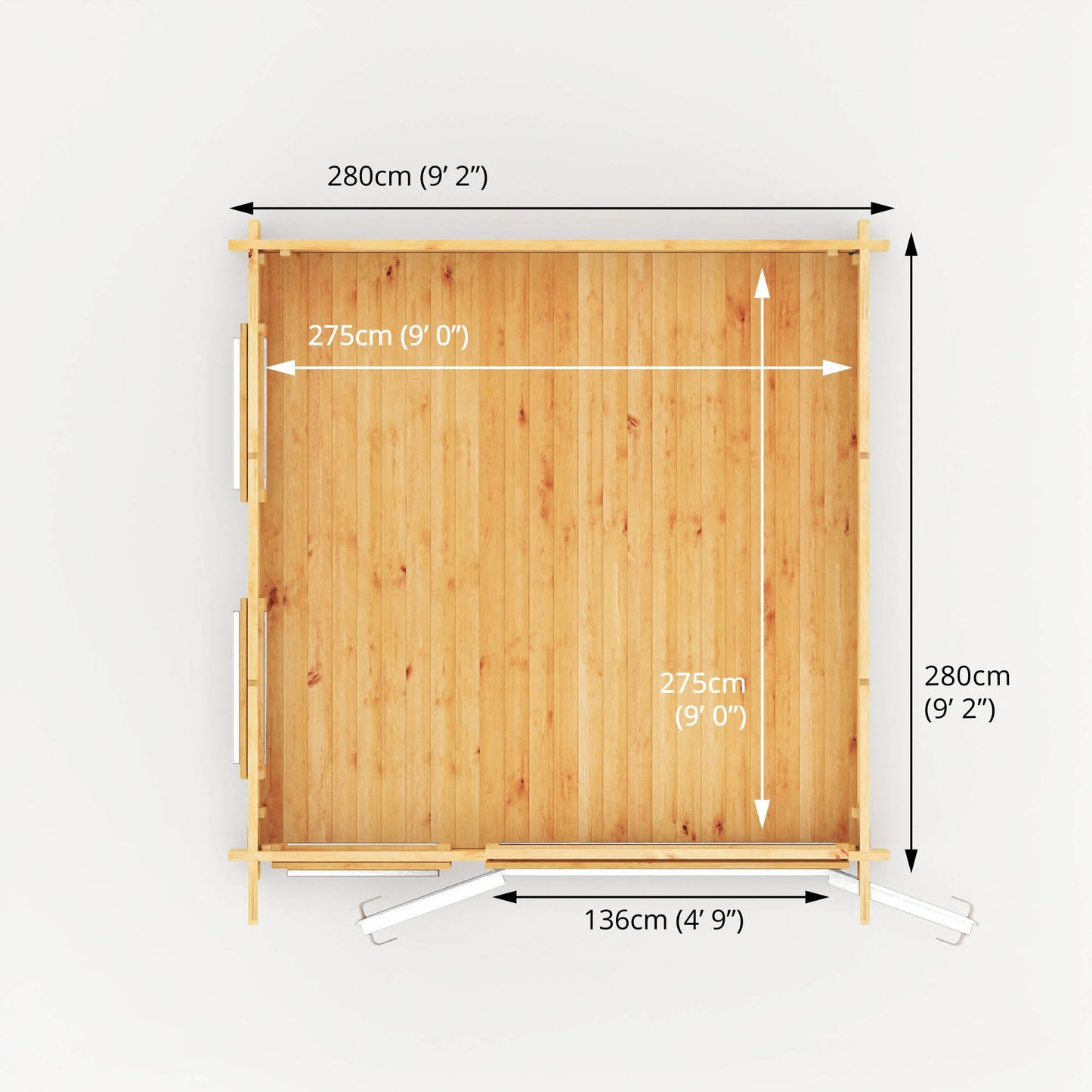 3M X 3M Studio Pent Log Cabin - 44Mm - (Upvc Windows & Doors) - White