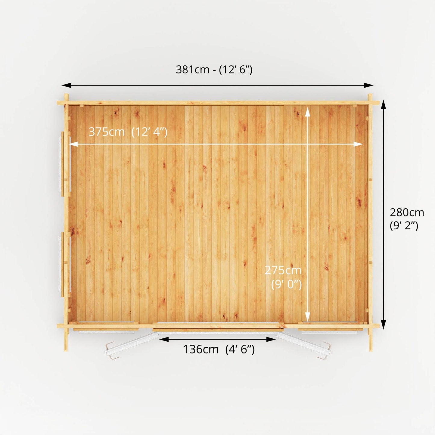 4M X 3M Studio Pent Log Cabin - 44Mm (Upvc Windows & Door) - White