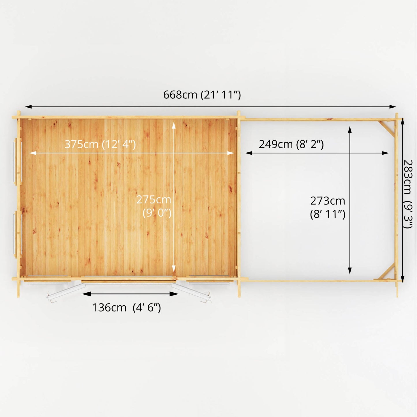 7M X 3M Studio Pent Log Cabin With Patio Area - 44Mm (Upvc Windows & Door) - White