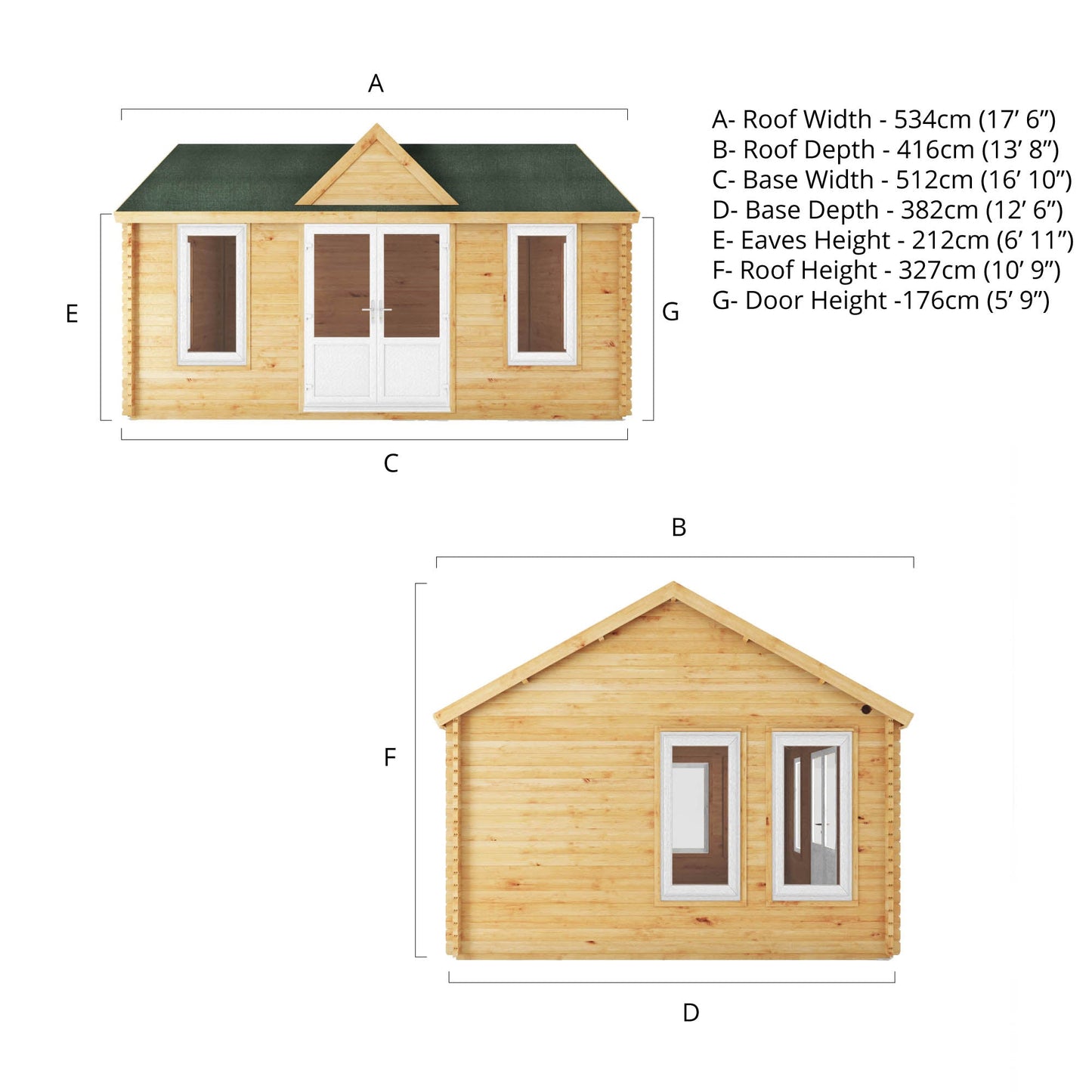 5.3M X 4M Clock Tower Log Cabin - 44Mm (Upvc Windows & Door) - White