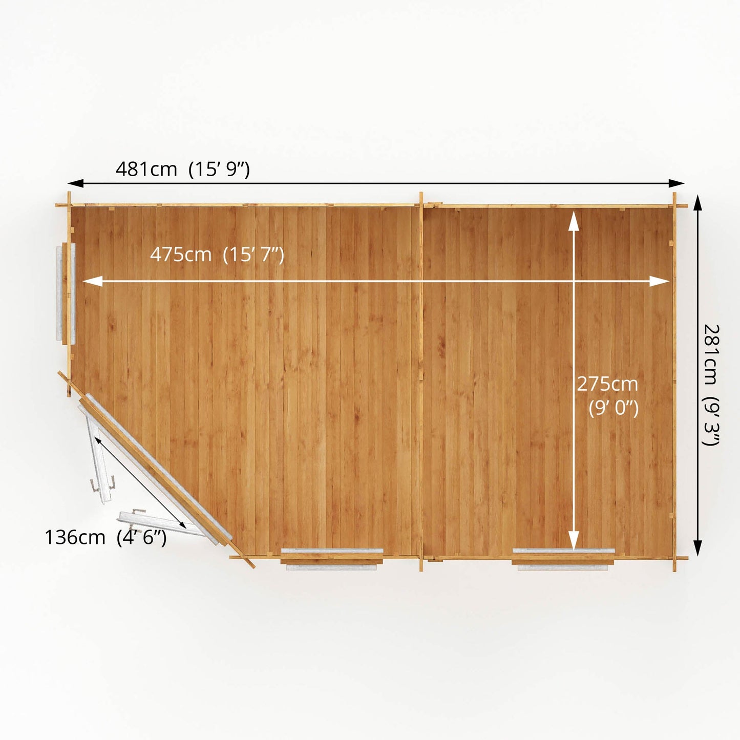 5M X 3M Corner Lodge Log Cabin - 44Mm (Upvc Windows & Door) - White