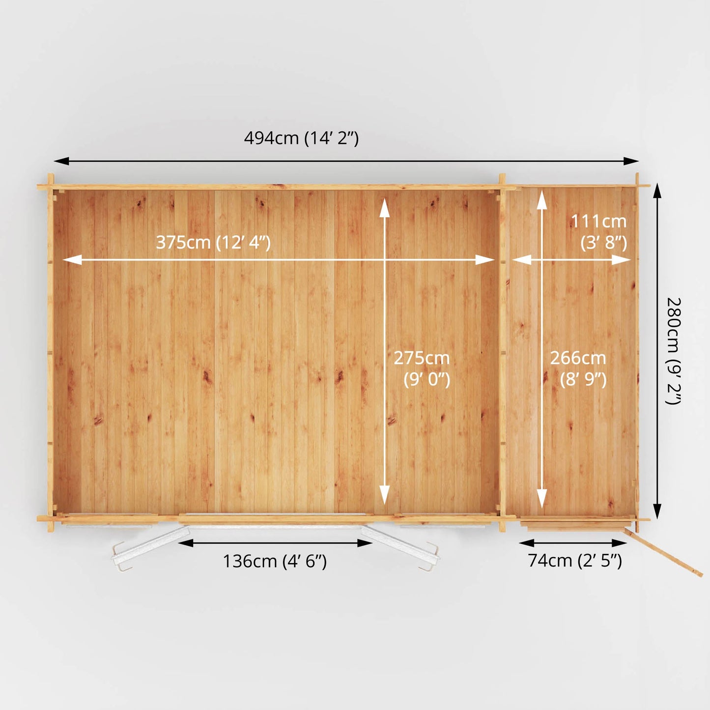 5.1M X 3M Home Office Studio With Side Shed - 44Mm (Upvc Windows & Door) - White