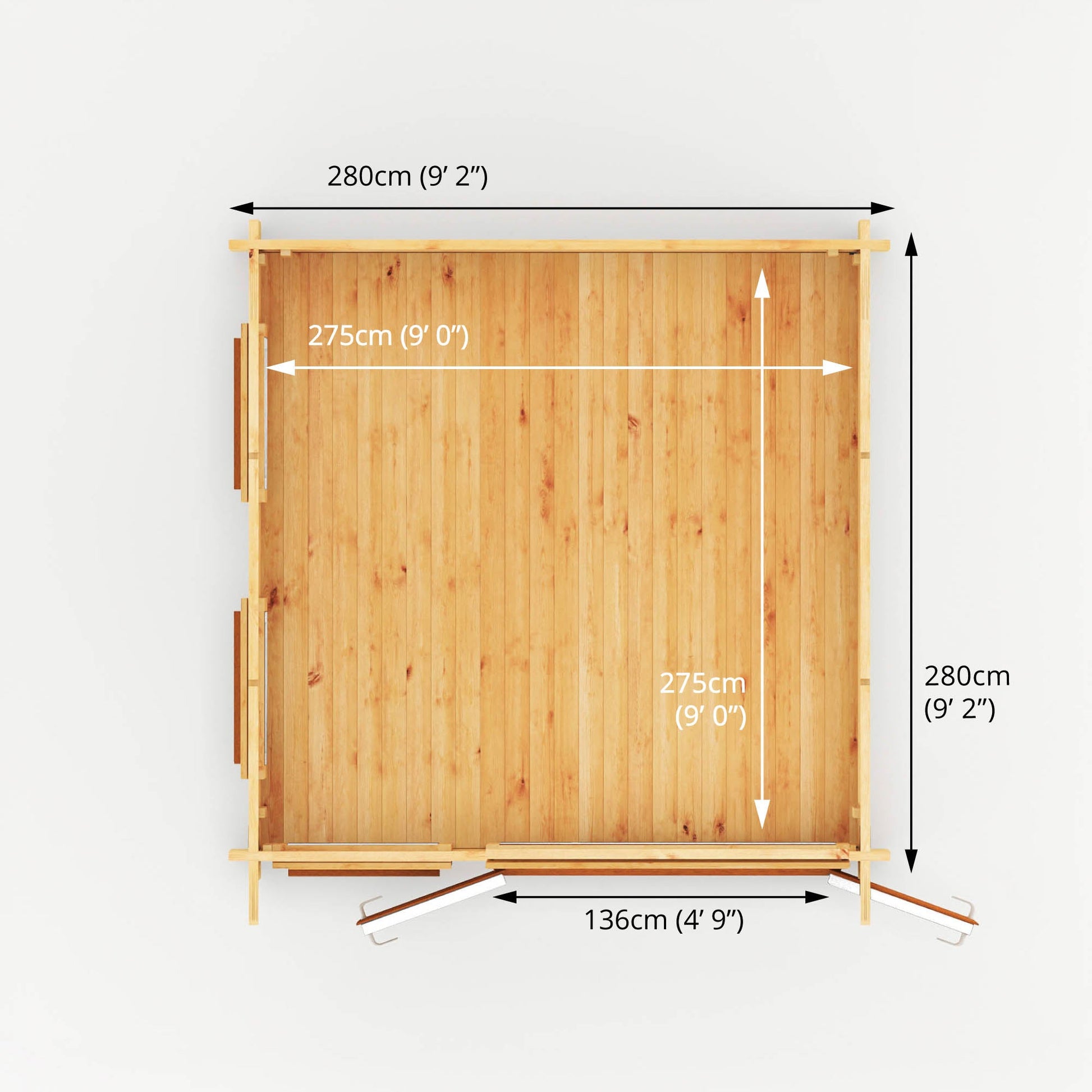 3M X 3M Studio Pent Log Cabin - 44Mm - (Upvc Windows & Doors) - Oak