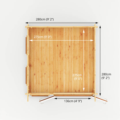 3M X 3M Studio Pent Log Cabin - 44Mm - (Upvc Windows & Doors) - Oak