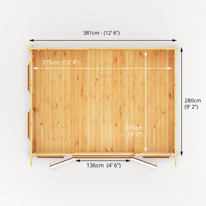 4M X 3M Studio Pent Log Cabin - 44Mm (Upvc Windows & Door) - Oak