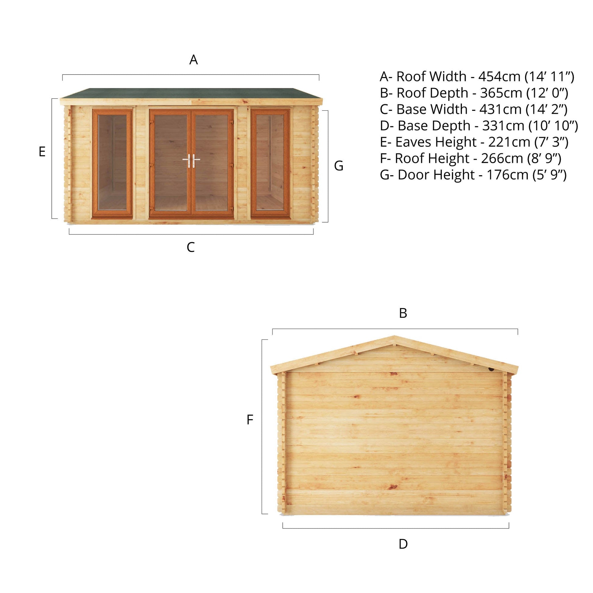 4.5M X 3.5M Home Office Studio - 44Mm  (Upvc Windows & Door) - Oak