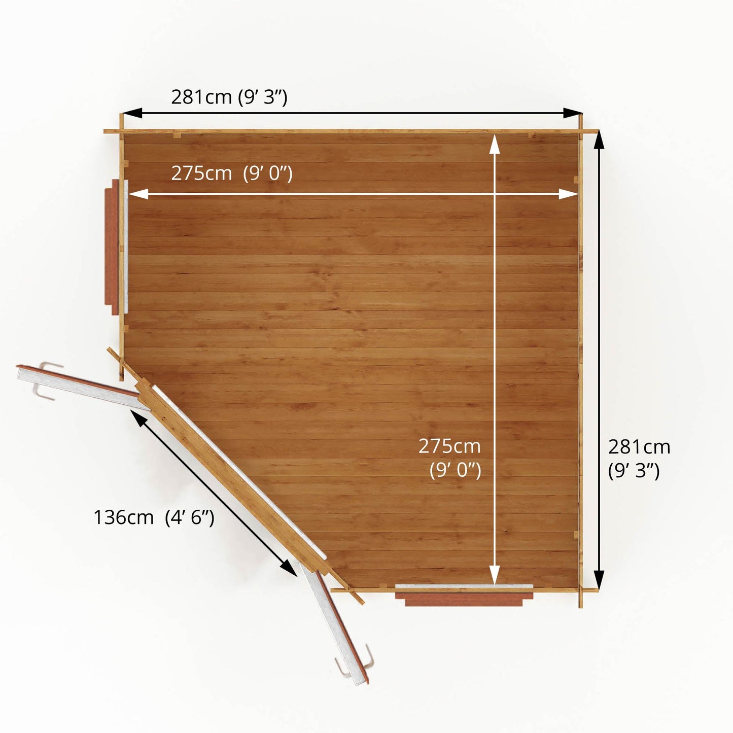 3M X 3M Corner Cabin - 44Mm (Upvc Windows & Door) - Oak