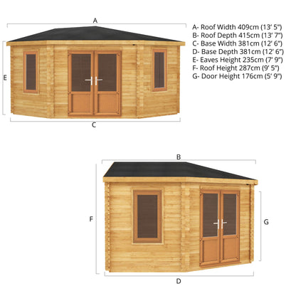 4M X 4M Corner Cabin - 44Mm (Upvc Windows & Door) - Oak