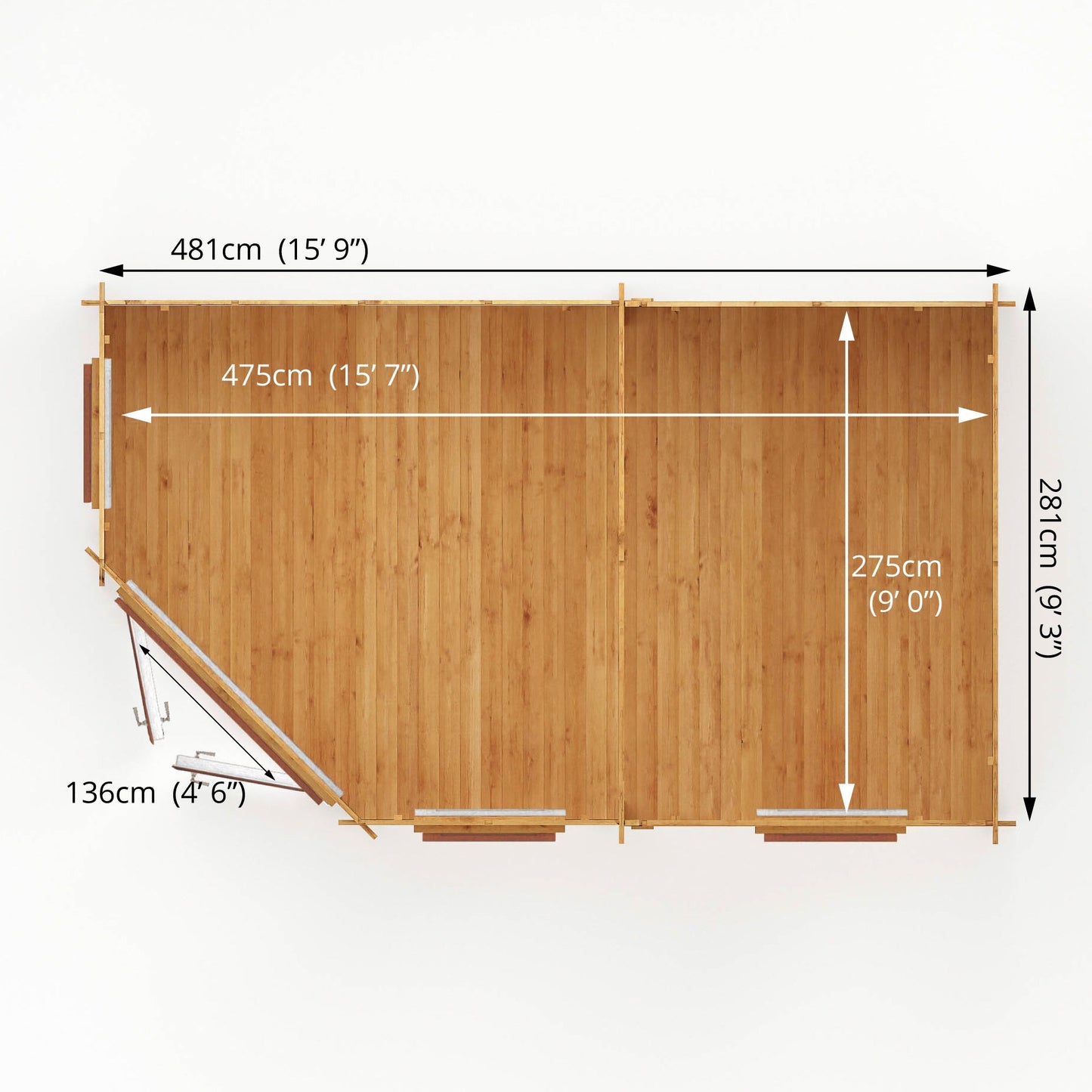 5M X 3M Corner Lodge Log Cabin - 44Mm (Upvc Windows & Door) - Oak