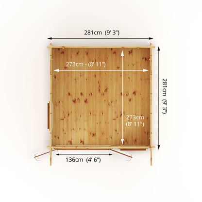 3M X 3M Curved Roof Log Cabin - 44Mm (Upvc Windows & Door) - Oak