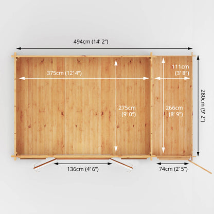 5.1M X 3M Home Office Studio With Side Shed - 44Mm (Upvc Windows & Door) - Oak