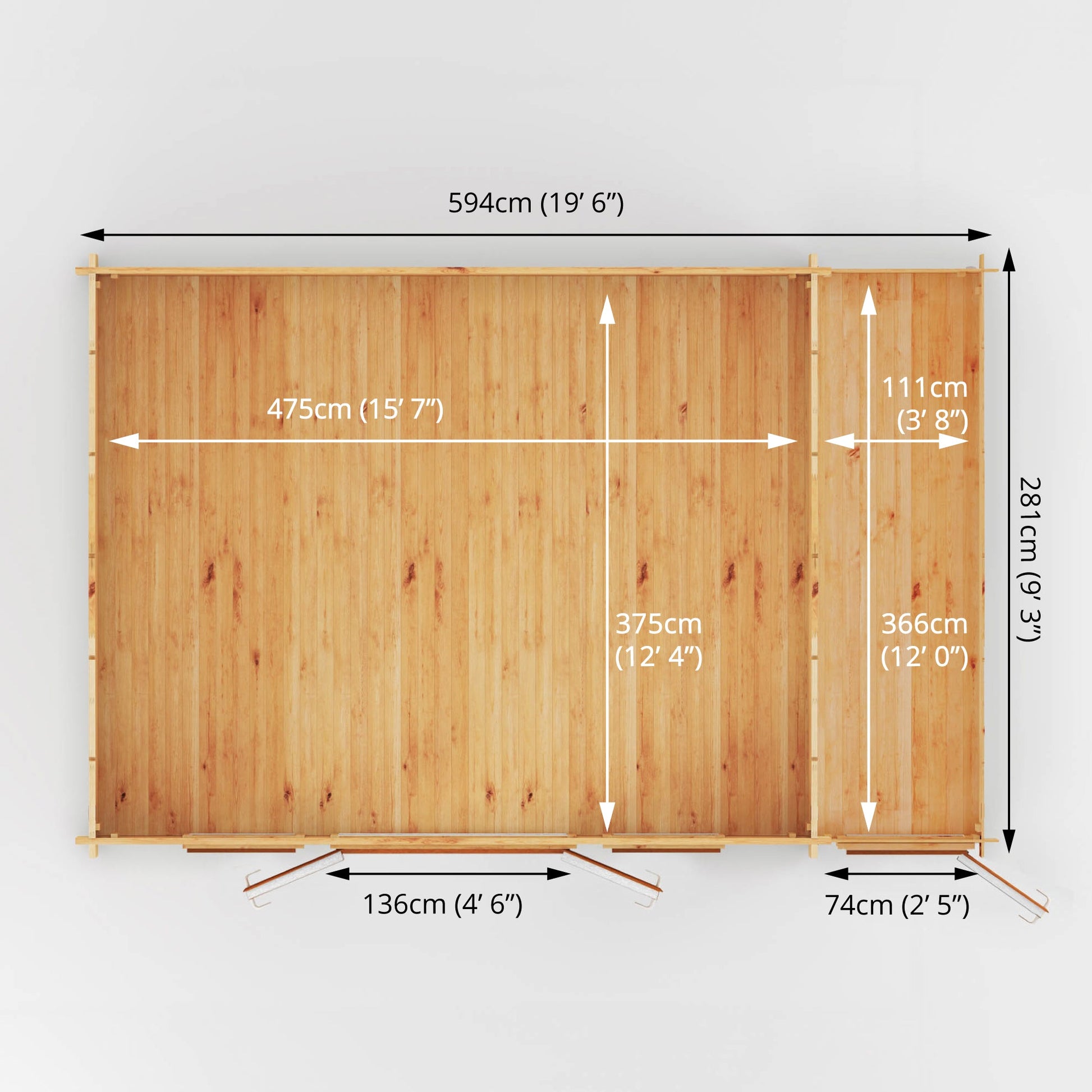 6.1M X 4M Home Office Studio With Side Shed - 44Mm (Upvc Windows & Door) - Oak