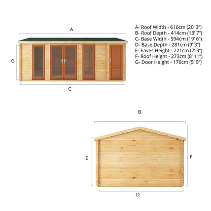 6.1M X 4M Home Office Studio With Side Shed - 44Mm (Upvc Windows & Door) - Oak