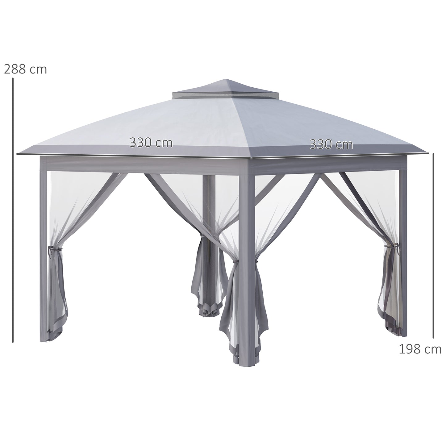 Outsunny 11' x 11' Pop Up Canopy, Double Roof Foldable Canopy Tent with Zippered Mesh Sidewalls, Height Adjustable and Carrying Bag, Event Tent Beige Grey