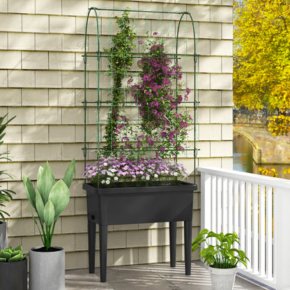 Self-watering Raised Garden Bed with Climbing Trellis-Black