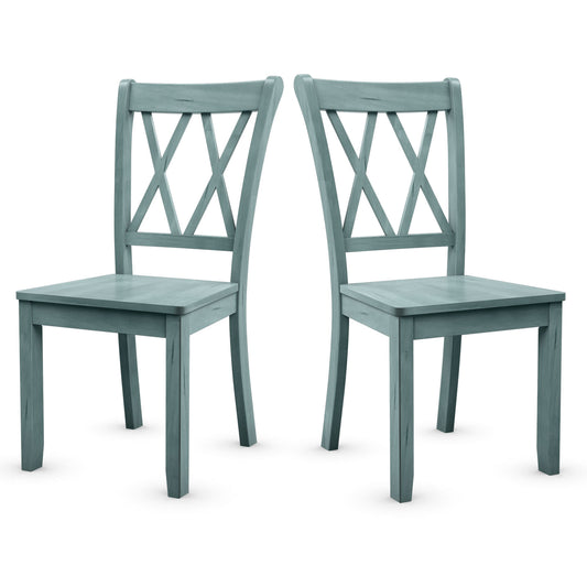 Set of 2 Armless Wood Dining Chairs with Ergonomic Fluted Seat