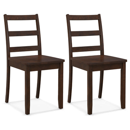 Set of 2 Dining Chairs with Solid Rubber Wood Legs and Non-slip Food Pads-Brown