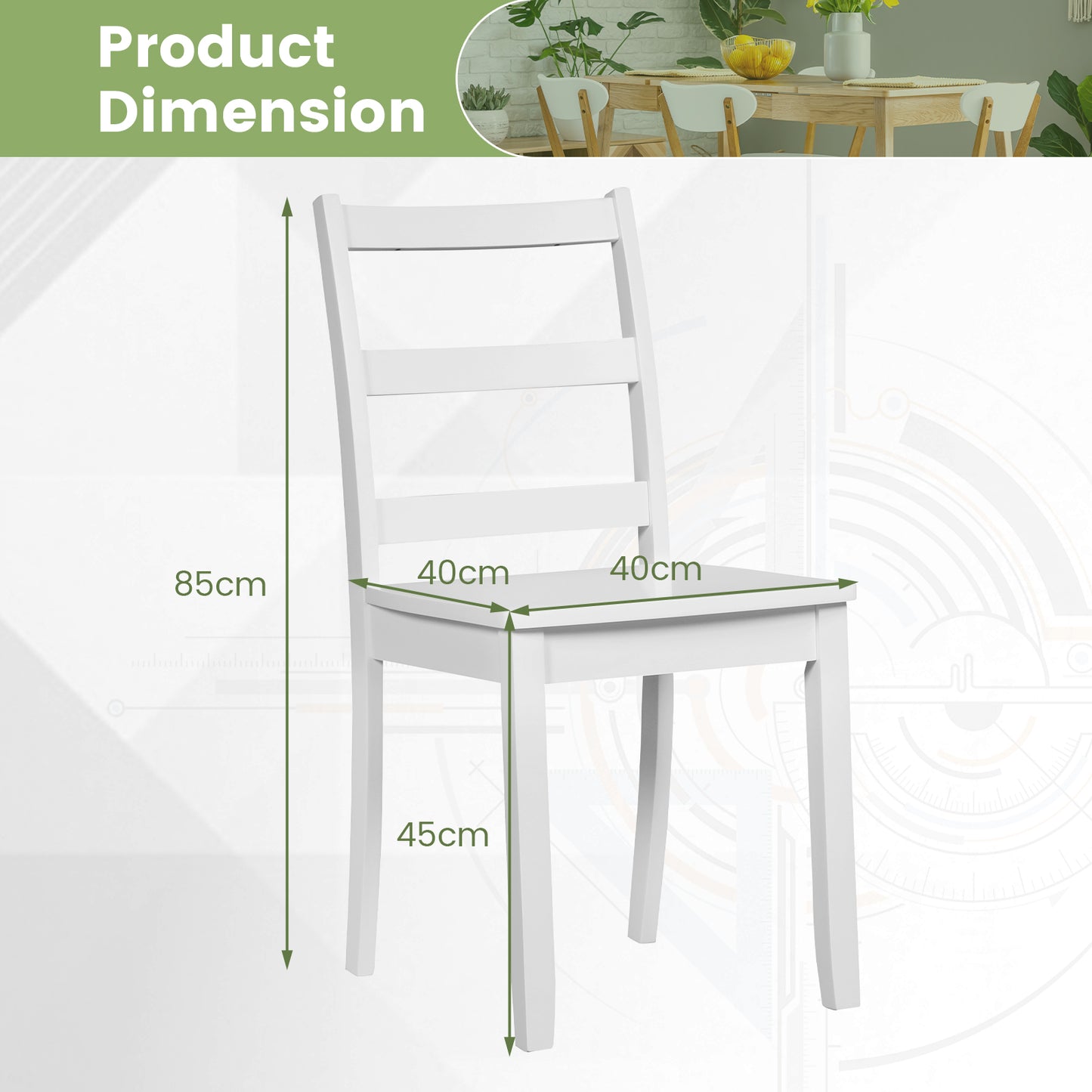 Set of 2 Dining Chairs with Solid Rubber Wood Legs and Non-slip Food Pads-White