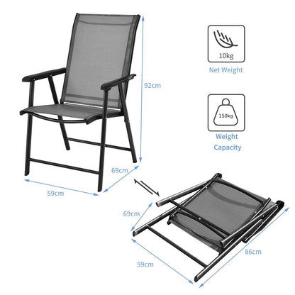 Set of 2 Folding Outdoor Dining Chairs with Ergonomic Armrests-Grey