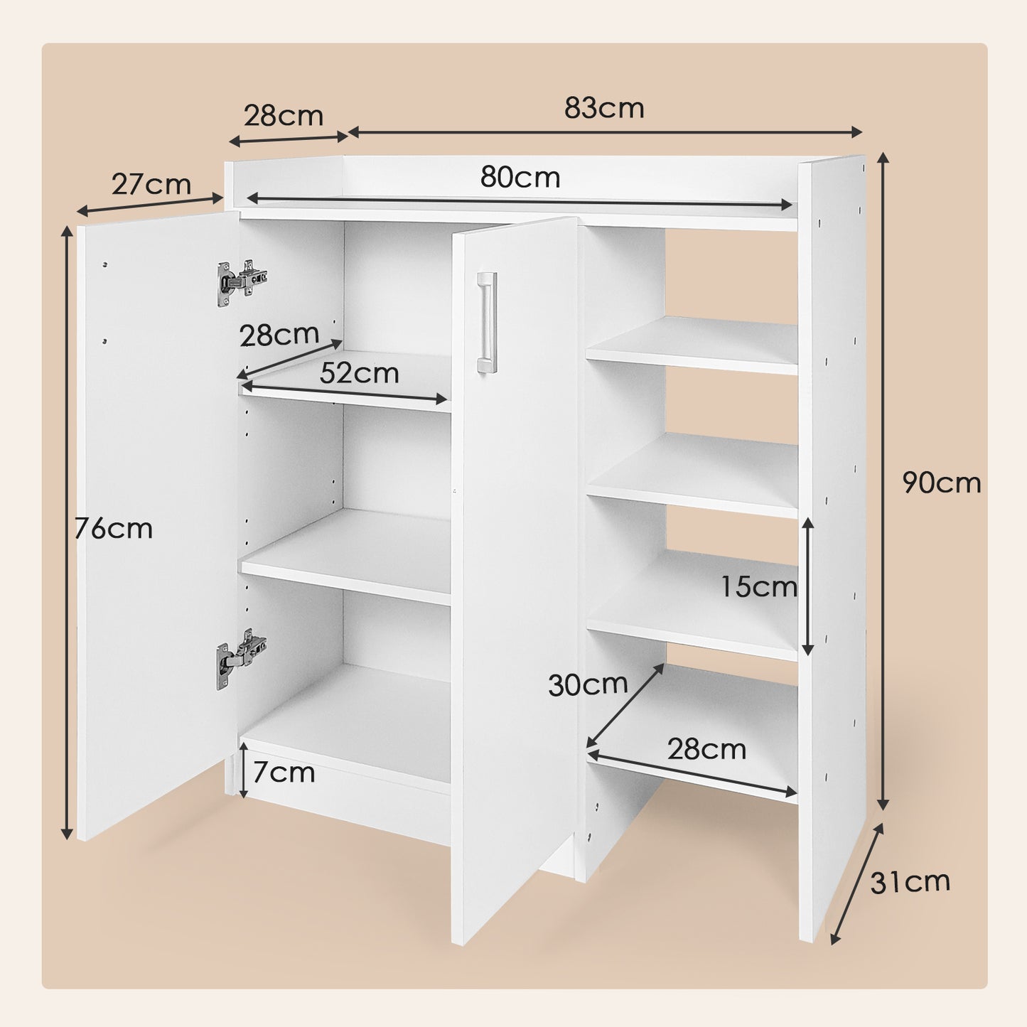 Freestanding Shoe Rack Storage Organizer with Adjustable Shelves-White