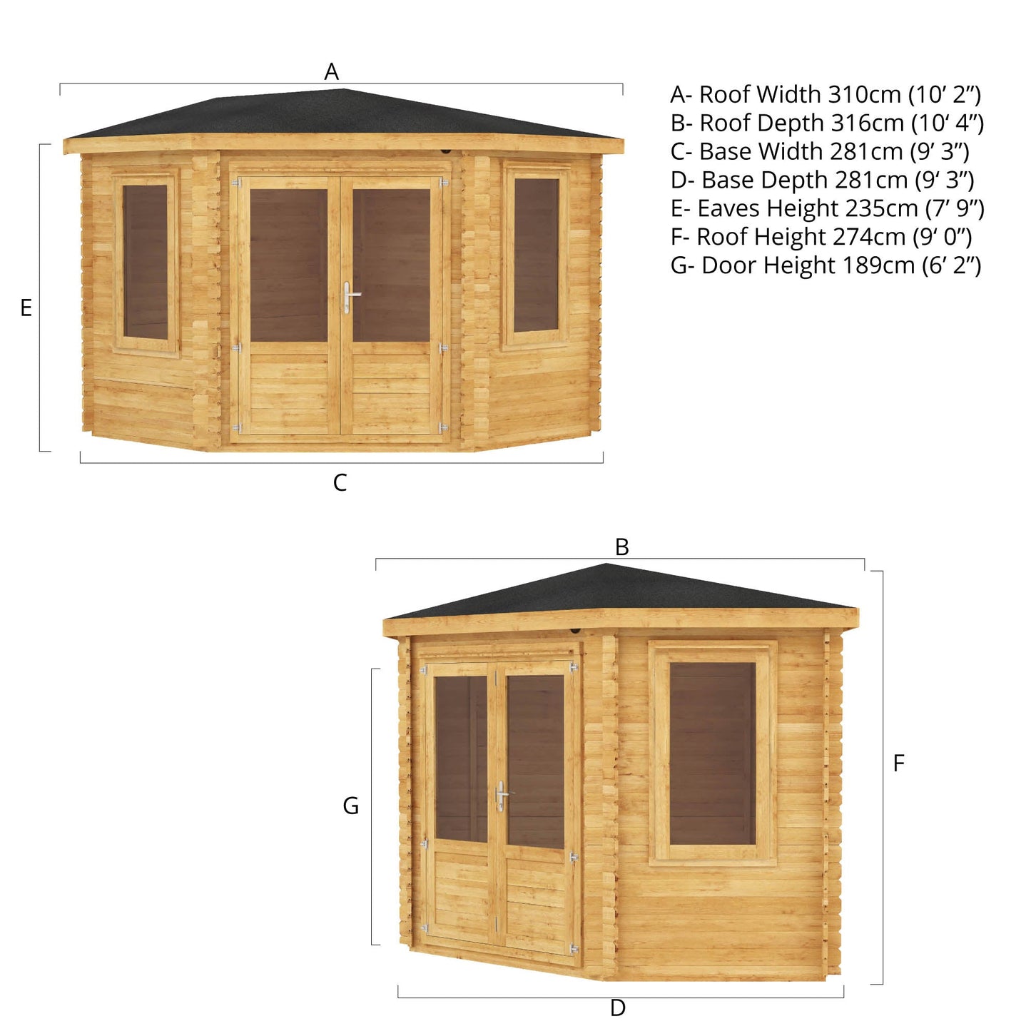 3M X 3M Corner Cabin - 34Mm Double Glazed