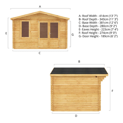 4M X 3M Retreat Log Cabin - 34Mm Double Glazed