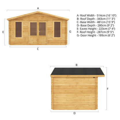 5M X 3M Retreat Log Cabin - 44Mm Double Glazed