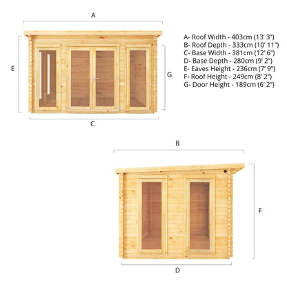 4M X 3M Studio Pent Log Cabin - 28Mm