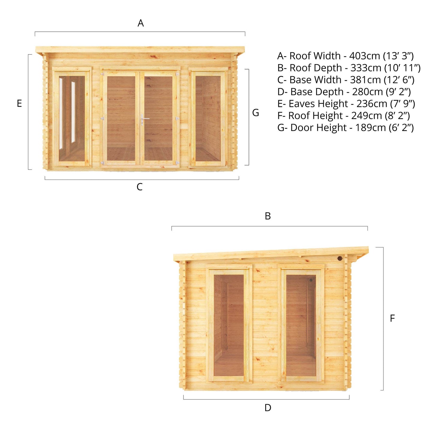 4M X 3M Studio Pent Log Cabin - 44Mm