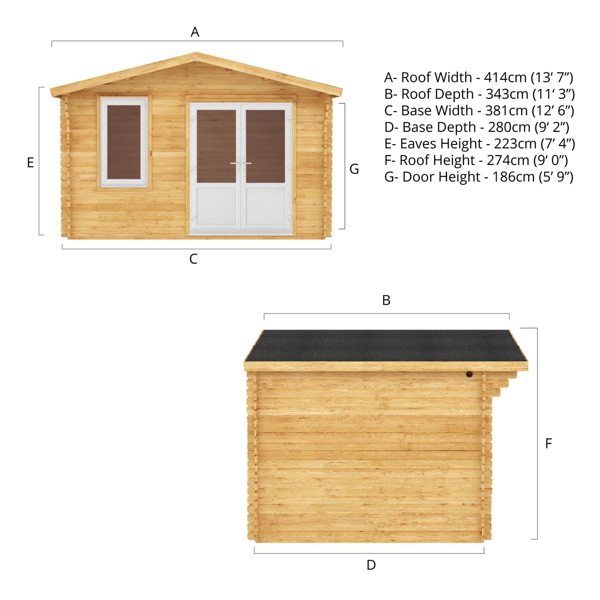 4M X 3M Retreat Log Cabin - 44Mm (Upvc Windows & Door) - White