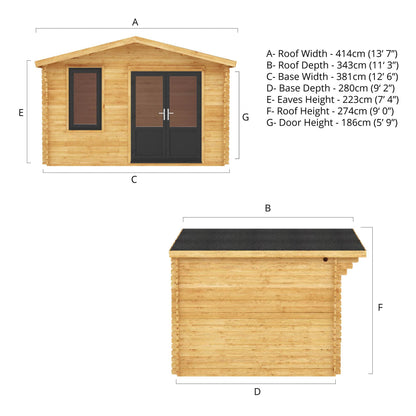 4M X 3M Retreat Log Cabin - 44Mm (Upvc Windows & Door) - Grey