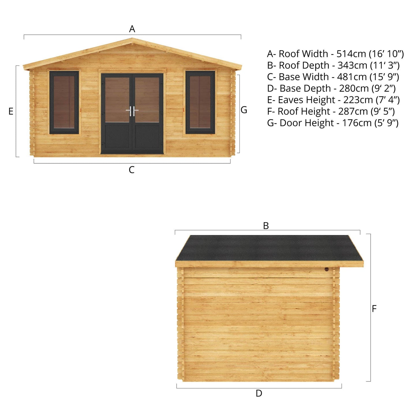 5M X 3M Retreat Log Cabin - 44Mm (Upvc Windows & Door) - Grey