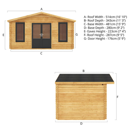 5M X 3M Retreat Log Cabin - 44Mm (Upvc Windows & Door) - Grey