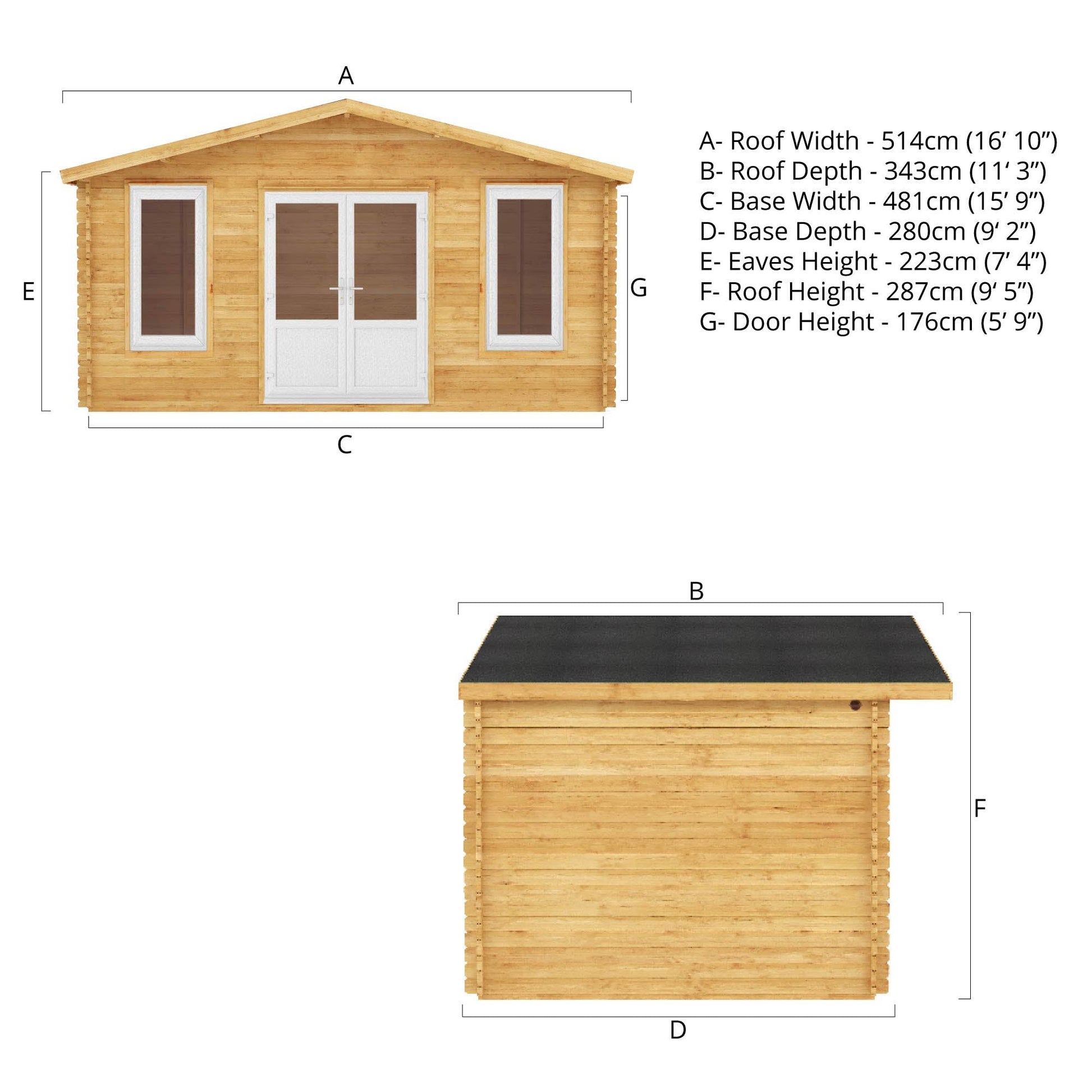 5M X 3M Retreat Log Cabin - 44Mm (Upvc Windows & Door) - White