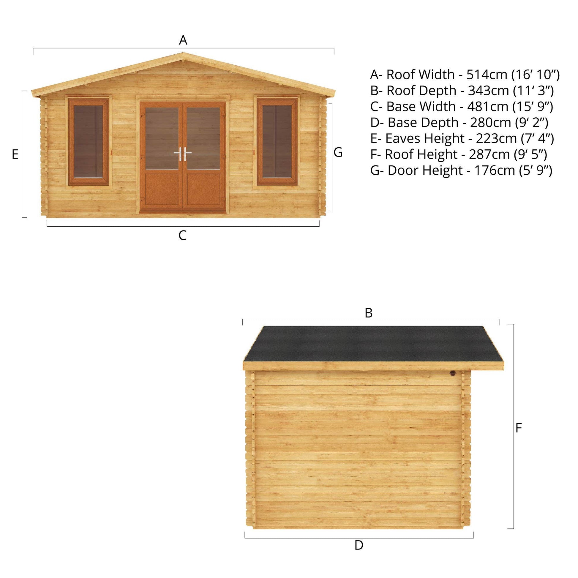 5M X 3M Retreat Log Cabin - 44Mm (Upvc Windows & Door) - Oak