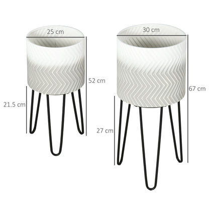 HOMCOM Metal Plant Stand Set of 2 with Legs, Decorative Round Planters with Stands Flower Pot Holders for Living Room, Bedroom