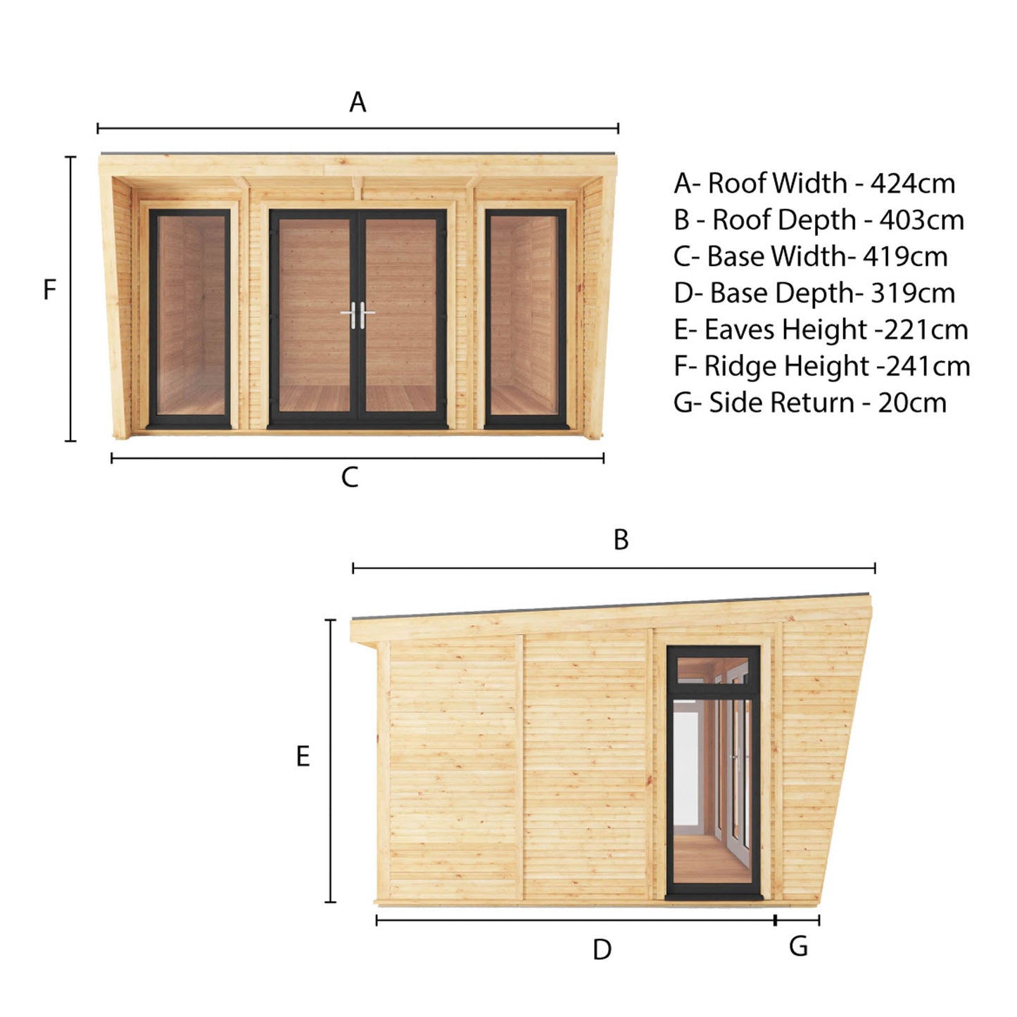 Sherwood Harlow 4M X 3M Insulated Garden Room - (Upvc Windows & Doors) - Grey