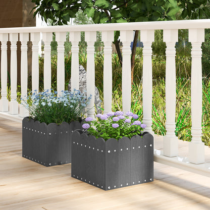 2 Pack Square Planter Box with Drainage Gaps-Grey